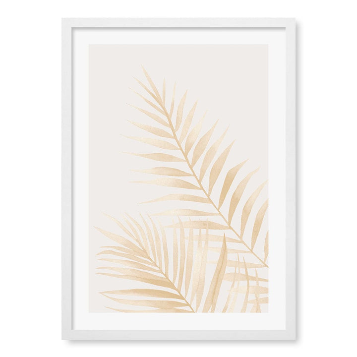 Watercolour Palm Leaves Beige Wall Art Print A2 (42 x 59.4cm) / Matte White Frame / White Border from our Australian Made Framed Wall Art, Prints & Posters collection by Profile Products (Australia) Pty Ltd