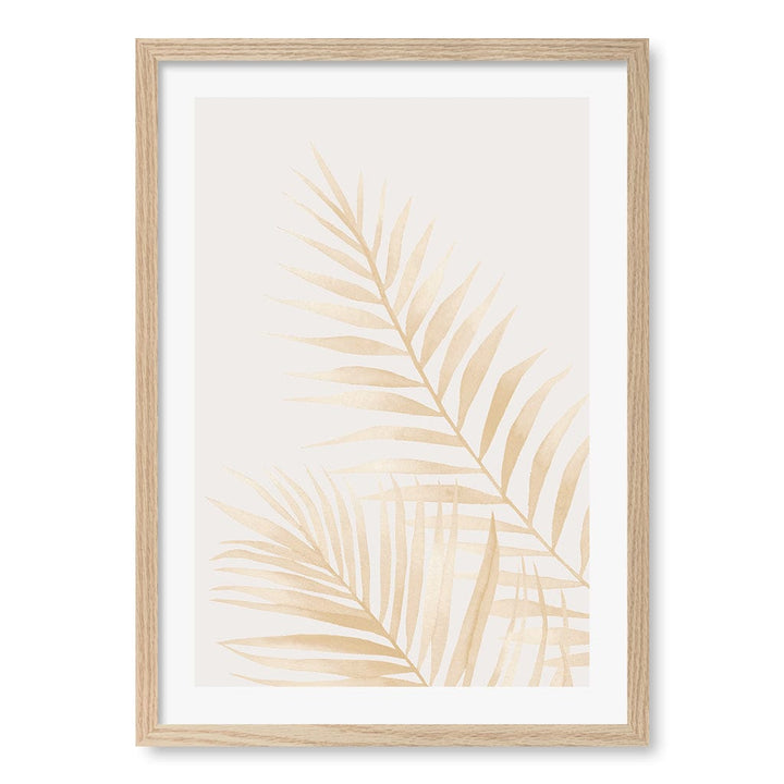 Watercolour Palm Leaves Beige Wall Art Print A2 (42 x 59.4cm) / Natural Oak Frame / White Border from our Australian Made Framed Wall Art, Prints & Posters collection by Profile Products (Australia) Pty Ltd