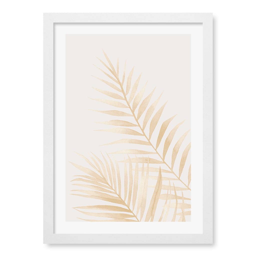Watercolour Palm Leaves Beige Wall Art Print A3 (29.7 x 42cm) / Matte White Frame / White Border from our Australian Made Framed Wall Art, Prints & Posters collection by Profile Products (Australia) Pty Ltd