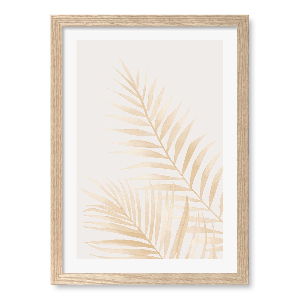 Watercolour Palm Leaves Beige Wall Art Print A3 (29.7 x 42cm) / Natural Oak Frame / White Border from our Australian Made Framed Wall Art, Prints & Posters collection by Profile Products (Australia) Pty Ltd