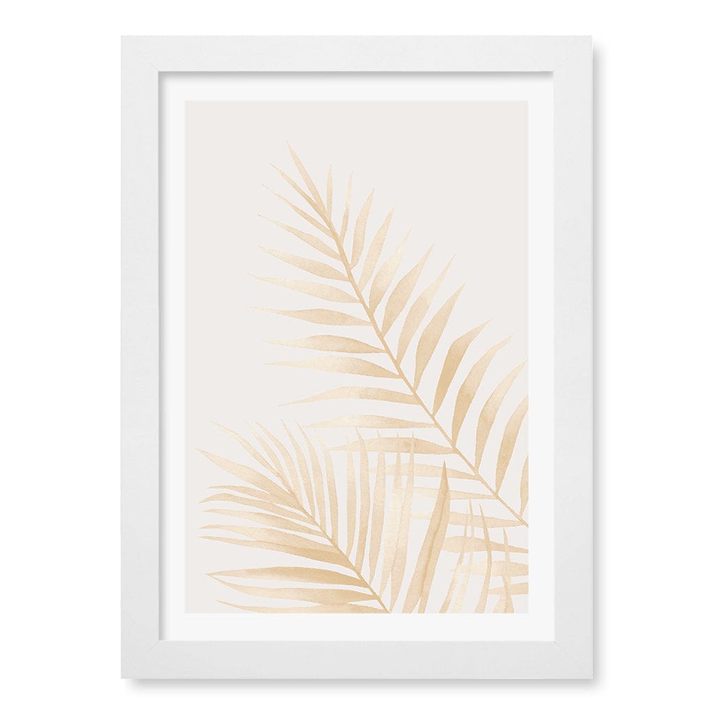Watercolour Palm Leaves Beige Wall Art Print A4 (21 x 29.7cm) / Matte White Frame / White Border from our Australian Made Framed Wall Art, Prints & Posters collection by Profile Products (Australia) Pty Ltd