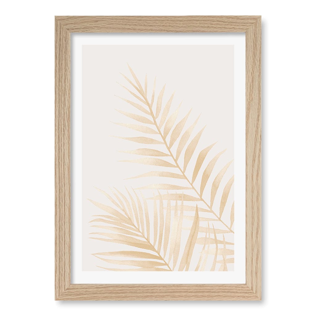 Watercolour Palm Leaves Beige Wall Art Print A4 (21 x 29.7cm) / Natural Oak Frame / White Border from our Australian Made Framed Wall Art, Prints & Posters collection by Profile Products (Australia) Pty Ltd