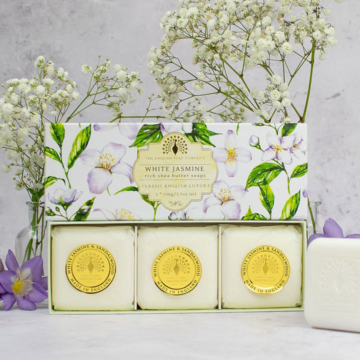 White Jasmine & Sandalwood Triple Soap Bars Gift Set 3x100g from our Luxury Bar Soap collection by The English Soap Company