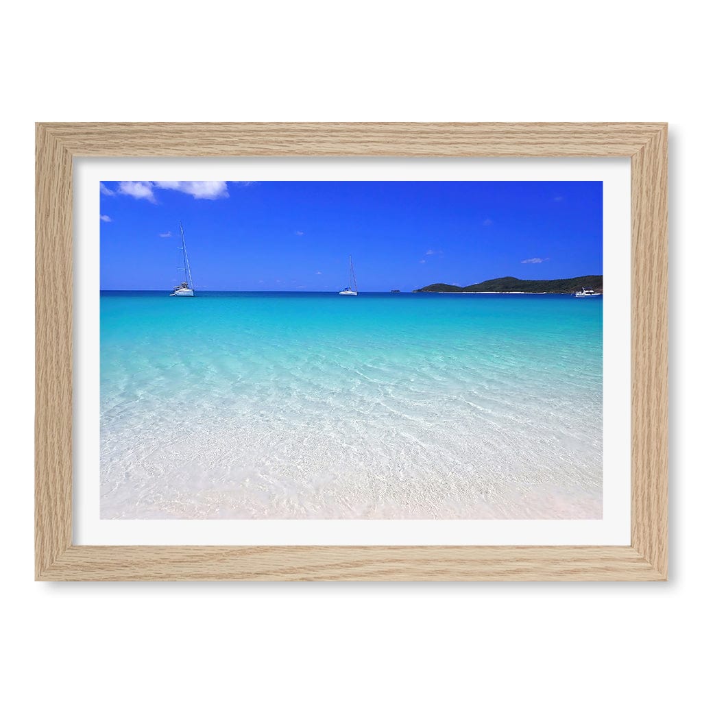 Whitehaven Beach Wall Art Print A4 (21 x 29.7cm) / Natural Oak Frame / White Border from our Australian Made Framed Wall Art, Prints & Posters collection by Profile Products (Australia) Pty Ltd