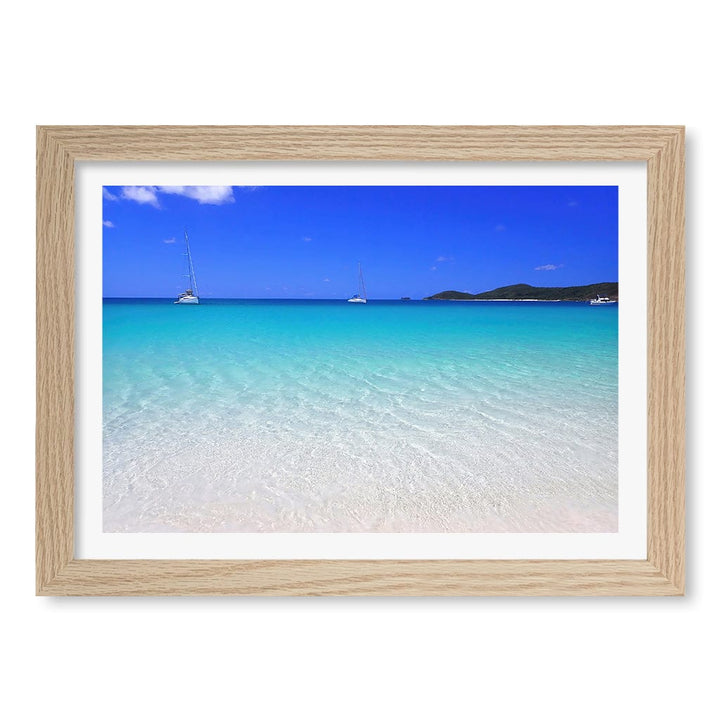 Whitehaven Beach Wall Art Print A4 (21 x 29.7cm) / Natural Oak Frame / White Border from our Australian Made Framed Wall Art, Prints & Posters collection by Profile Products (Australia) Pty Ltd