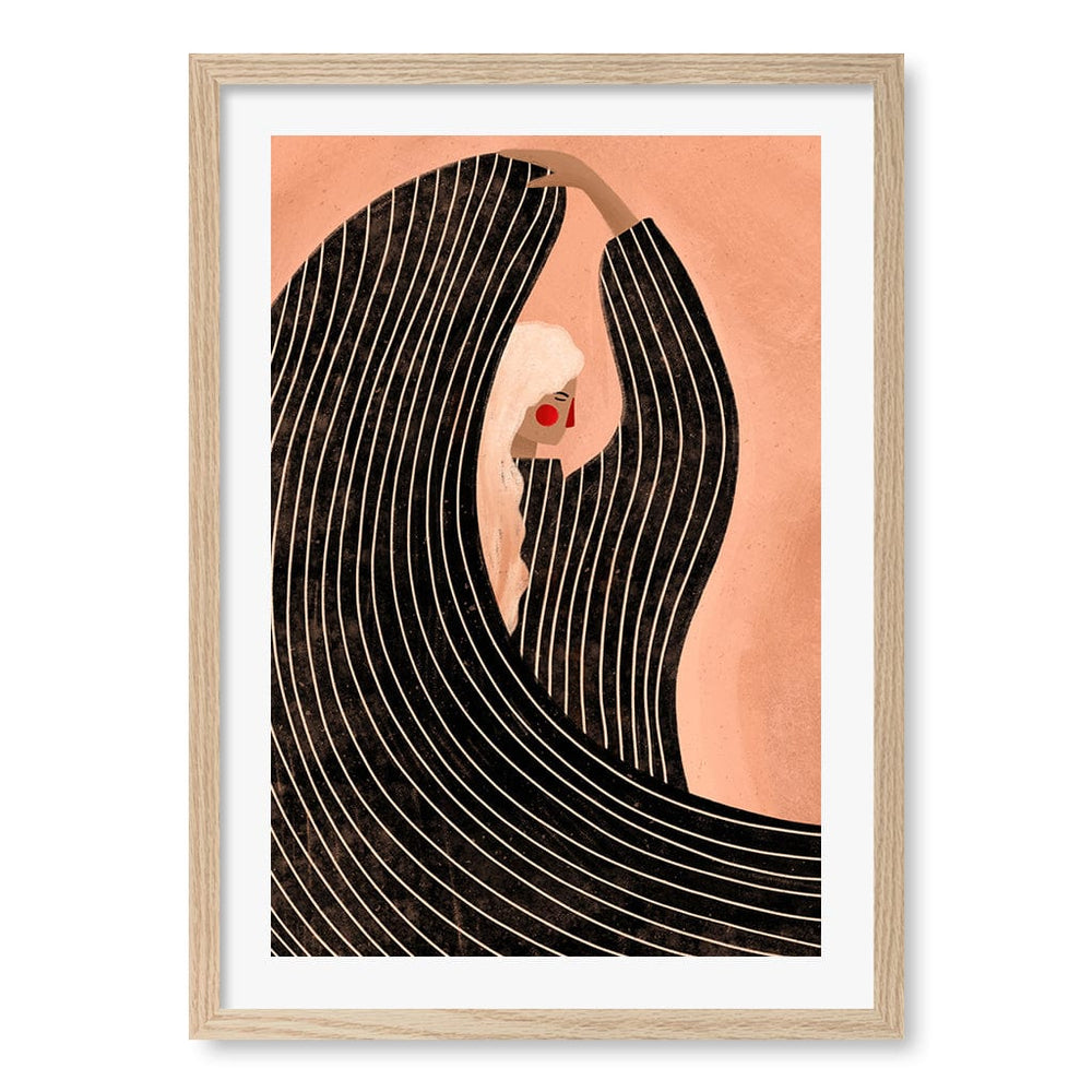 Woman in Black Dress Wall Art Print A2 (42 x 59.4cm) / Natural Oak Frame / White Border from our Australian Made Wall Art collection by Profile Australia