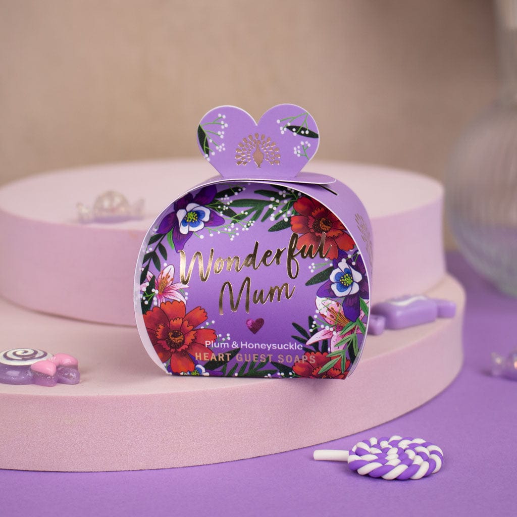 Wonderful Mum - Plum & Honeysuckle Mini Heart Gift Soaps (3 x 20g) from our Luxury Bar Soap collection by The English Soap Company