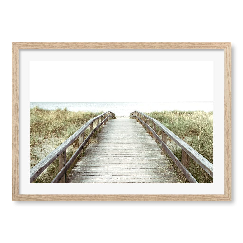 Wooden Beach Path Wall Art Print A2 (42 x 59.4cm) / Natural Oak Frame / White Border from our Australian Made Framed Wall Art, Prints & Posters collection by Profile Products (Australia) Pty Ltd