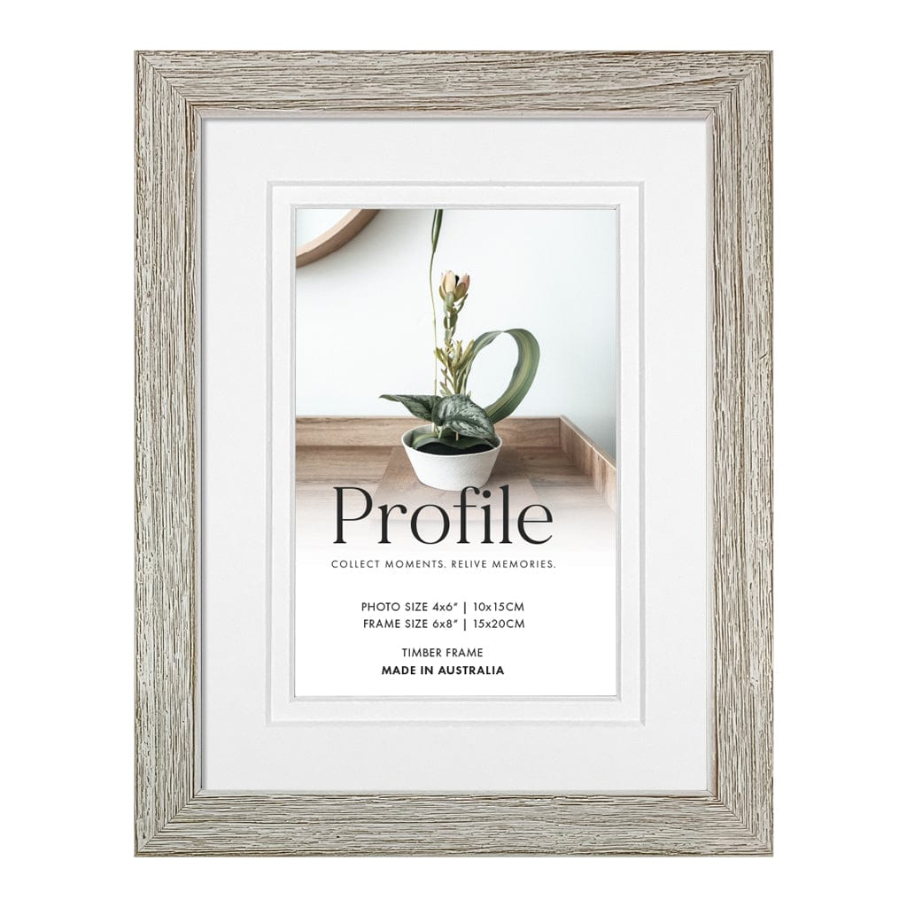 Woodgrain Deluxe Taupe Timber Photo Frame 6x8in (15.2x20.3cm) to suit 4x6in (10.2x15.2cm) image from our Australian Made Picture Frames collection by Profile Products (Australia) Pty Ltd