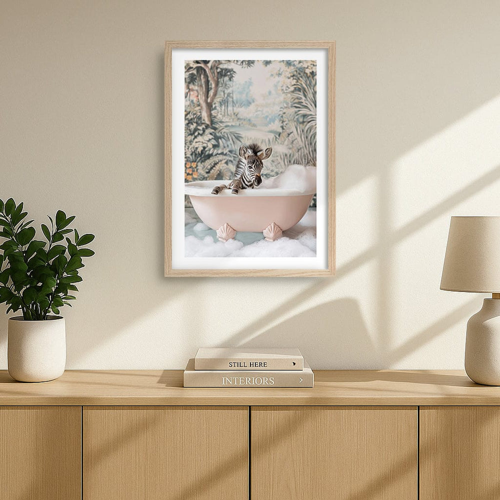 Zebra Bath Time Wall Art Print from our Australian Made Framed Wall Art, Prints & Posters collection by Profile Australia