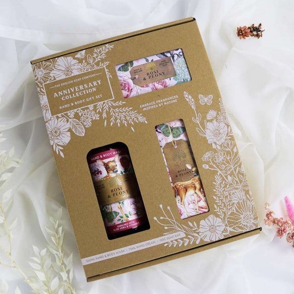 Anniversary Rose and Peony Hand and Body Gift Box from our Luxury Bar Soap collection by The English Soap Company