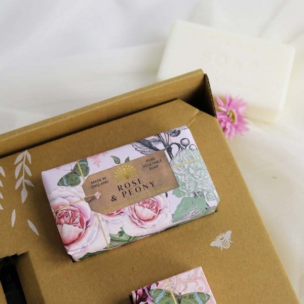 Anniversary Rose and Peony Hand and Body Gift Box from our Luxury Bar Soap collection by The English Soap Company