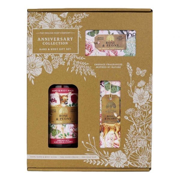 Anniversary Rose and Peony Hand and Body Gift Box from our Luxury Bar Soap collection by The English Soap Company