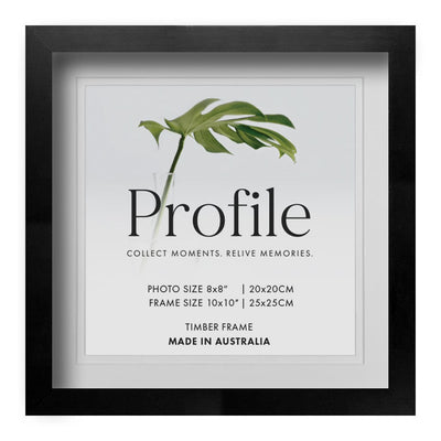 Brighton Black Square Shadow Box Timber Photo Frame 10x10in (25x25cm) to suit 8x8in (20x20cm) image from our Australian Made Shadow Box Frames collection by Profile Products Australia