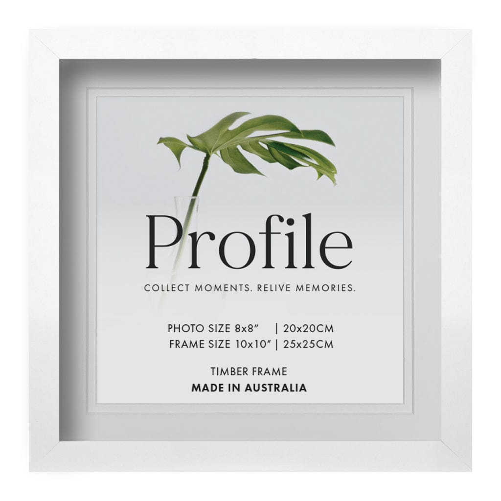 Brighton White Shadow Box Timber Photo Frame 10x10in (25x25cm) to suit 8x8in (20x20cm) image from our Australian Made Shadow Box Frames collection by Profile Products Australia