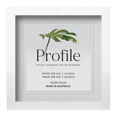 Brighton White Shadow Box Timber Photo Frame 8x8in (20x20cm) to suit 6x6in (15x15cm) image from our Australian Made Shadow Box Frames collection by Profile Products Australia