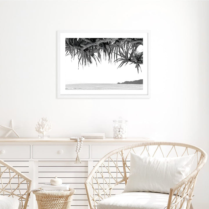 Byron Beach View B&W Wall Art Print from our Australian Made Framed Wall Art, Prints & Posters collection by Profile Products Australia