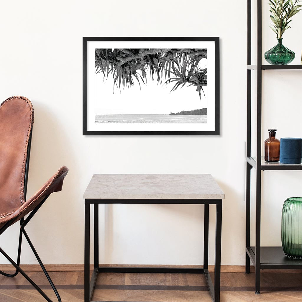 Byron Beach View B&W Wall Art Print from our Australian Made Framed Wall Art, Prints & Posters collection by Profile Products Australia