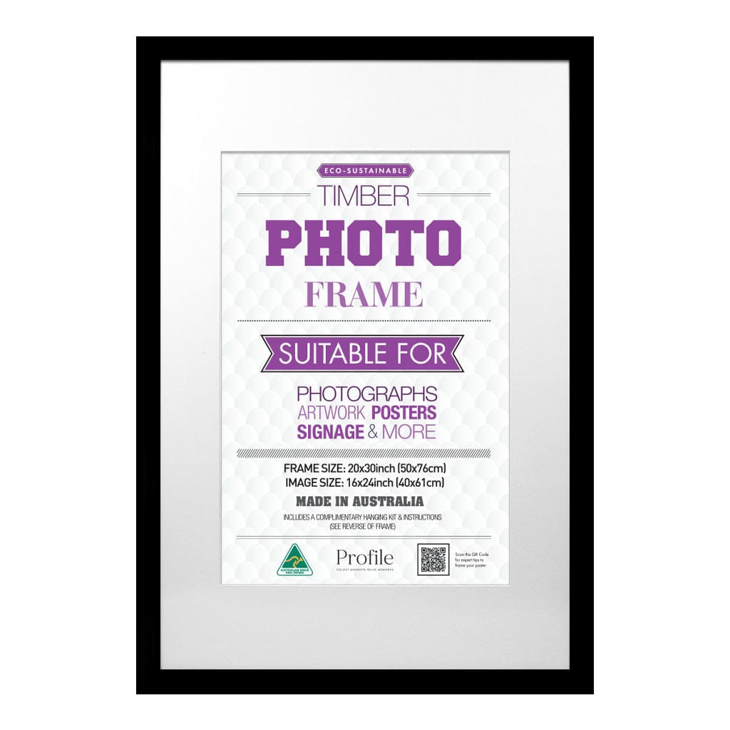 Classic Black Poster Picture Frame 20x30in (51x76cm) to suit 16x24in image from our Australian Made Picture Frames collection by Profile Products Australia