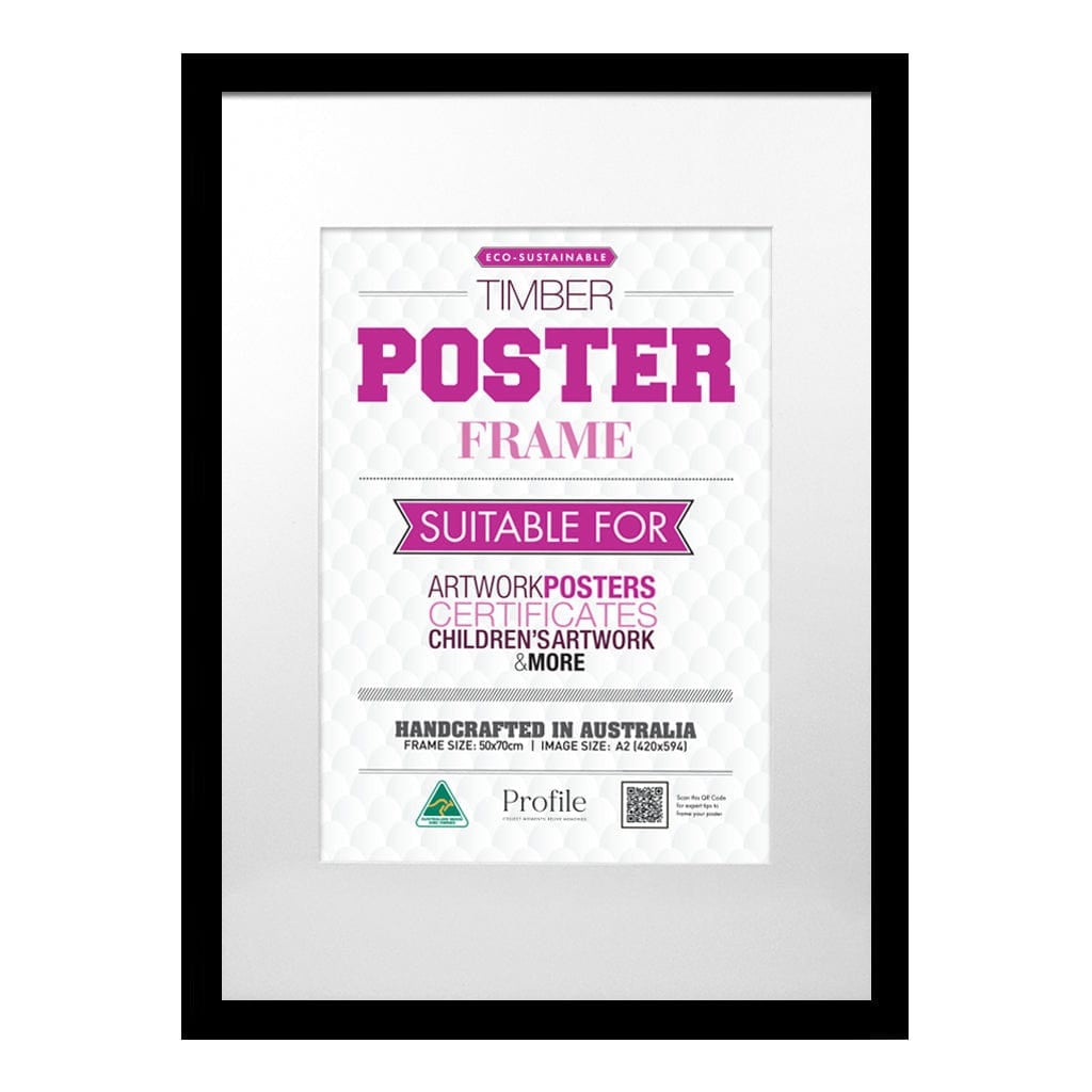 Classic Black Poster Picture Frame 50x70cm to suit A2 (42x59cm) image from our Australian Made Picture Frames collection by Profile Products Australia