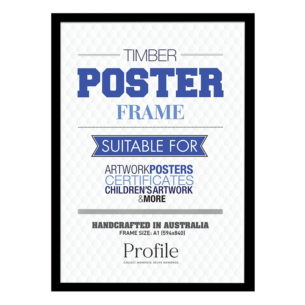 Classic Black Poster Picture Frame A1 (59x84cm) Unmatted from our Australian Made Picture Frames collection by Profile Products Australia