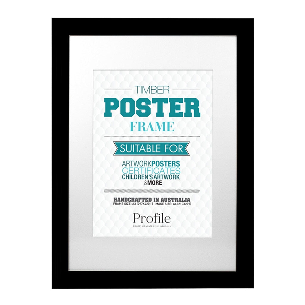 Classic Black Poster Picture Frame A3 (30x42cm) to suit A4 (21x30cm) image from our Australian Made Picture Frames collection by Profile Products Australia