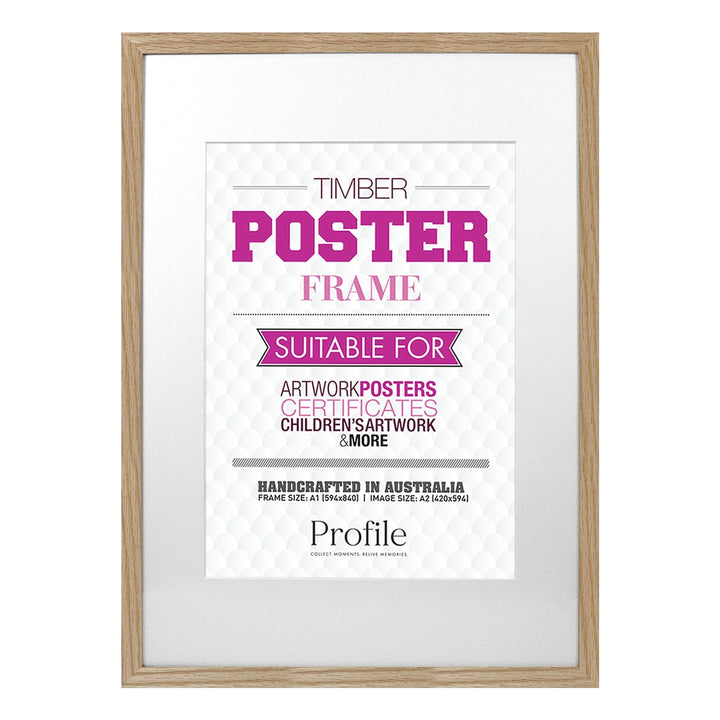 Classic Natural Oak Poster Frame A1 (59x84cm) to suit A2 (42x59cm) image from our Australian Made Picture Frames collection by Profile Products Australia