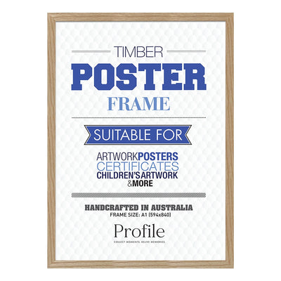 Classic Natural Oak Poster Frame A1 (59x84cm) Unmatted from our Australian Made Picture Frames collection by Profile Products Australia