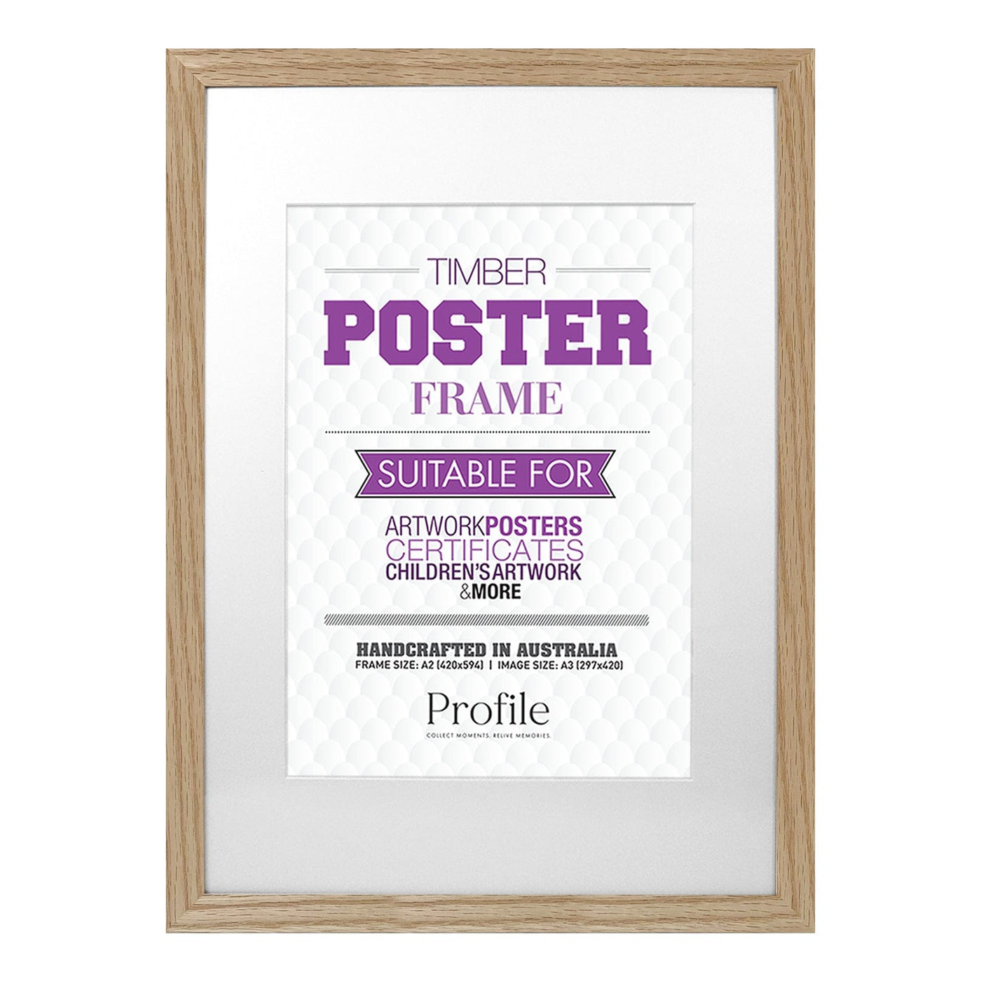 Classic Natural Oak Poster Frame A2 (42x59cm) to suit A3 (30x42cm) image from our Australian Made Picture Frames collection by Profile Products Australia