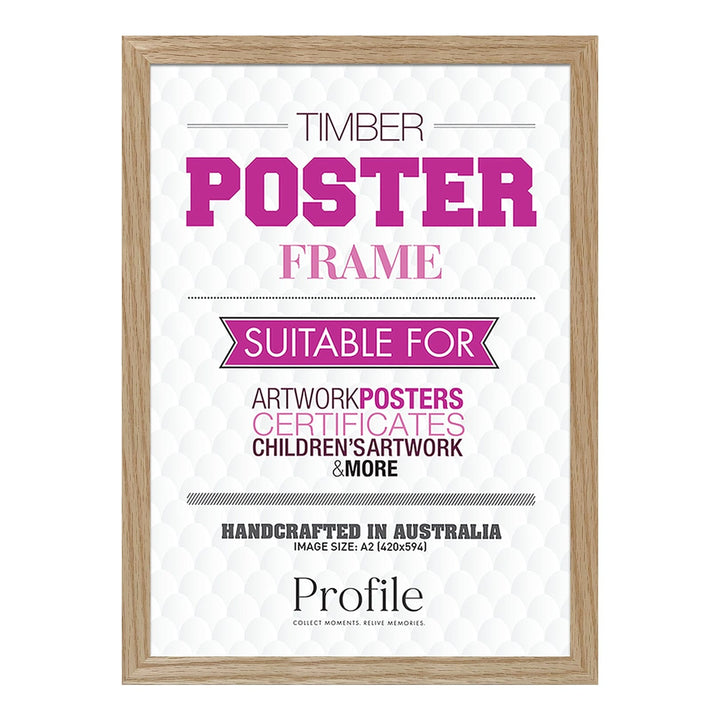 Classic Natural Oak Poster Frame A2 (42x59cm) Unmatted from our Australian Made Picture Frames collection by Profile Products Australia