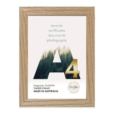 Classic Natural Oak Poster Frame A4 (21x30cm) Unmatted from our Australian Made Picture Frames collection by Profile Products Australia