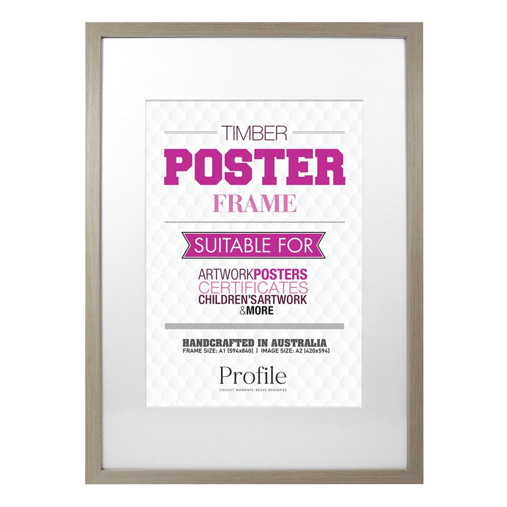 Classic Stone Ash Poster Frame A1 (59x84cm) to suit A2 (42x59cm) image from our Australian Made Picture Frames collection by Profile Products Australia