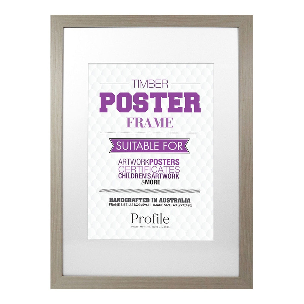 Classic Stone Ash Poster Frame A2 (42x59cm) to suit A3 (30x42cm) image from our Australian Made Picture Frames collection by Profile Products Australia