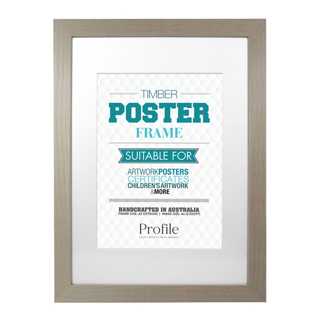 Classic Stone Ash Poster Frame A3 (30x42cm) to suit A4 (21x30cm) image from our Australian Made Picture Frames collection by Profile Products Australia