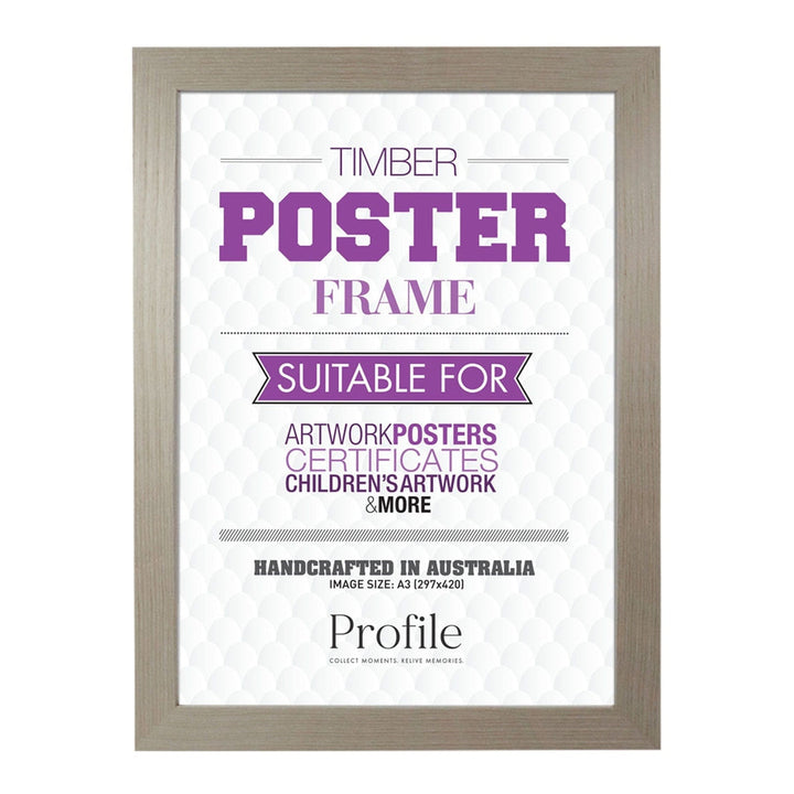 Classic Stone Ash Poster Frame A3 (30x42cm) Unmatted from our Australian Made Picture Frames collection by Profile Products Australia