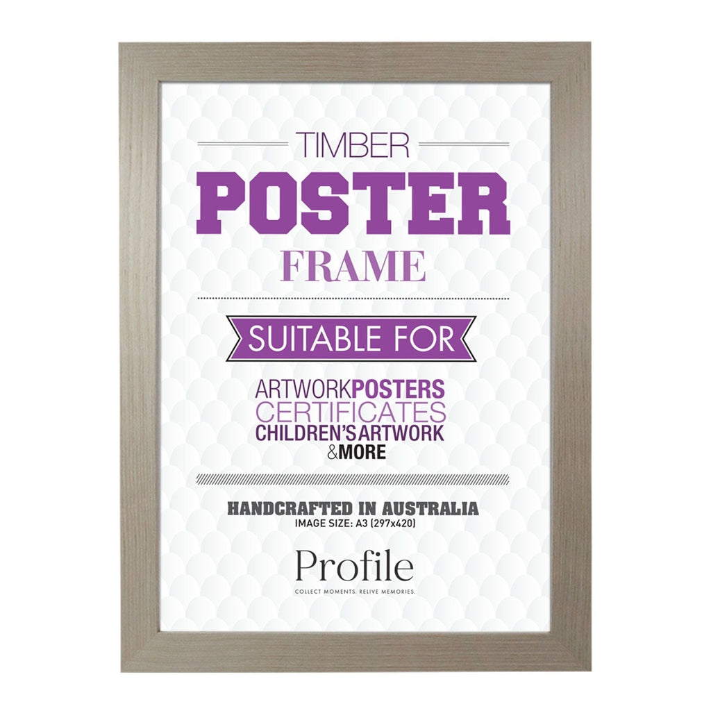 Classic Stone Ash Poster Frame A3 (30x42cm) Unmatted from our Australian Made Picture Frames collection by Profile Products Australia