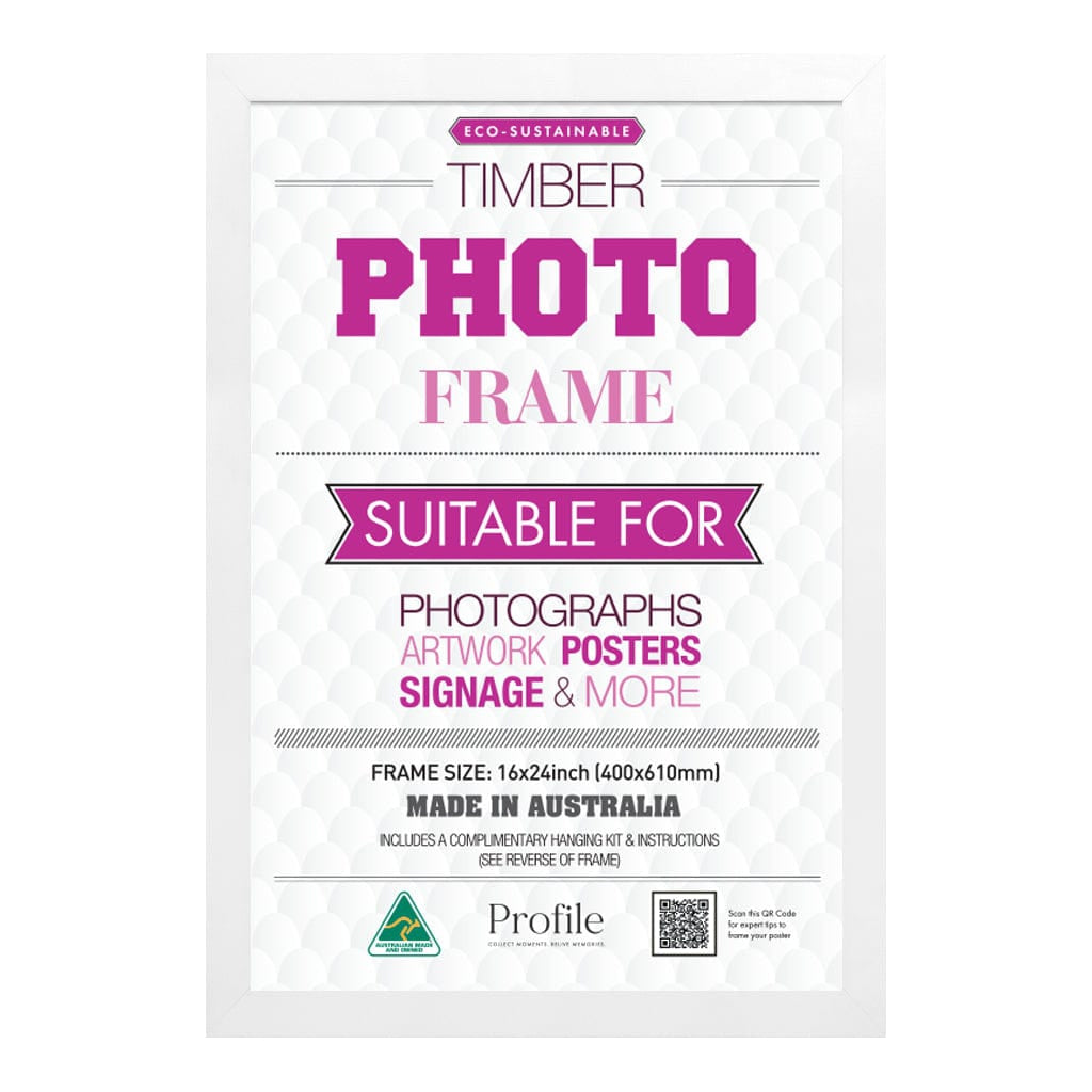 Classic White Timber Poster Picture Frame 16x24in (40x56cm) Unmatted from our Australian Made Picture Frames collection by Profile Products Australia