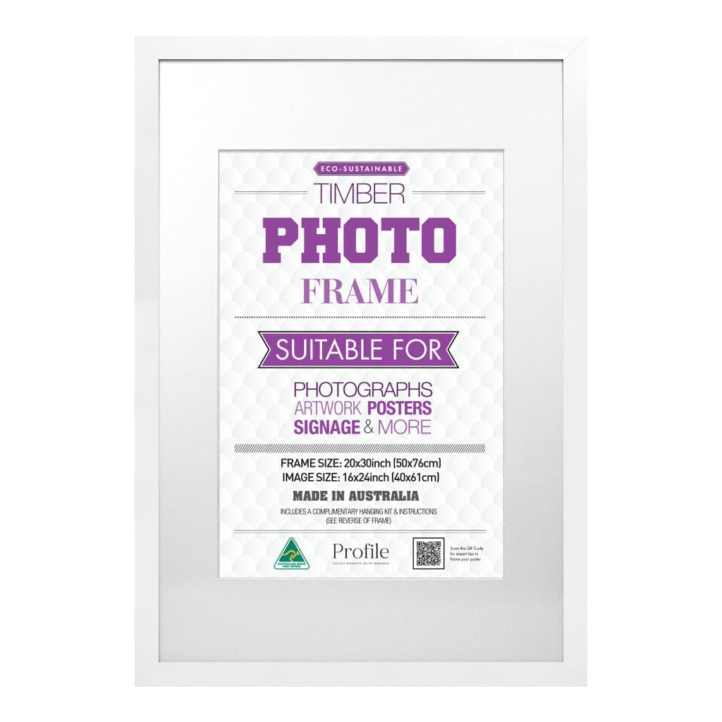 Classic White Timber Poster Picture Frame 20x30in (50x76cm) to suit 16x24in (40x60cm) image from our Australian Made Picture Frames collection by Profile Products Australia