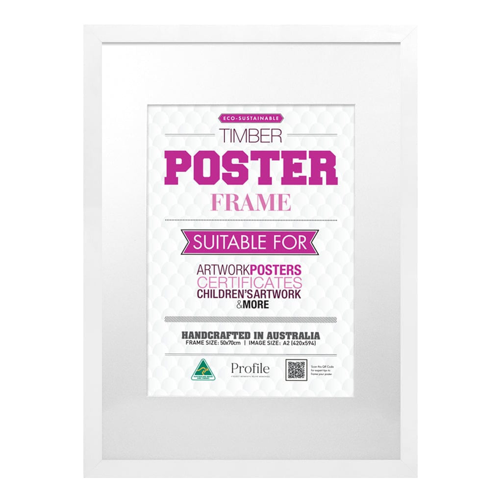 Classic White Timber Poster Picture Frame 50x70cm to suit A2 (42x59cm) image from our Australian Made Picture Frames collection by Profile Products Australia