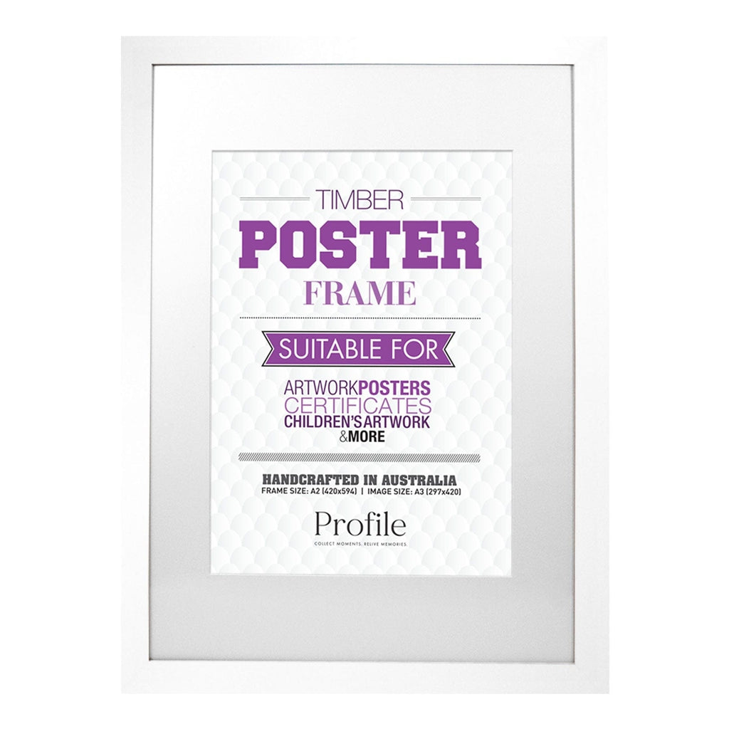 Classic White Timber Poster Picture Frame A2 (42x59cm) to suit A3 (30x42cm) image from our Australian Made Picture Frames collection by Profile Products Australia