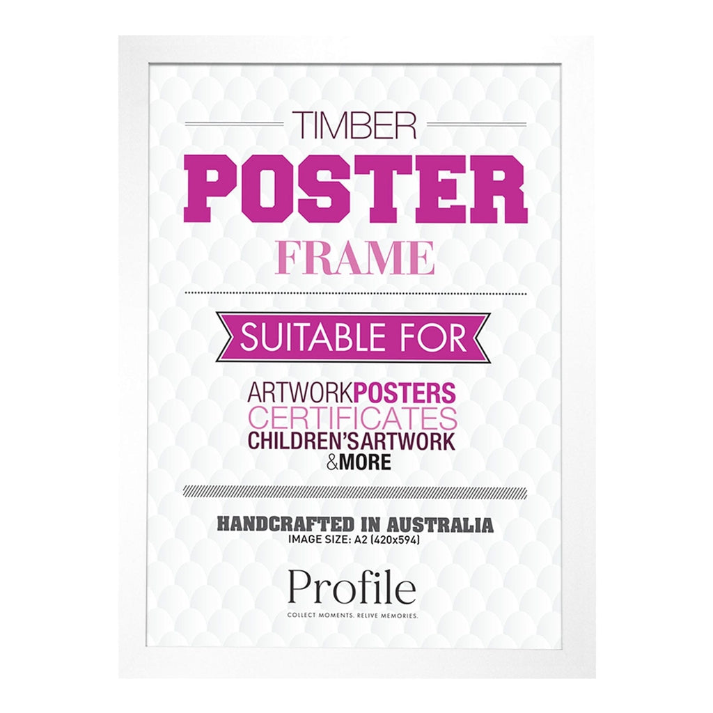 Classic White Timber Poster Picture Frame A2 (42x59cm) Unmatted from our Australian Made Picture Frames collection by Profile Products Australia