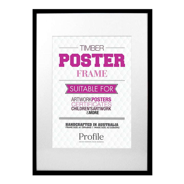 Decorator Black Poster Frame A1 (59x84cm) to suit A2 (42x59cm) image from our Australian Made Picture Frames collection by Profile Products Australia