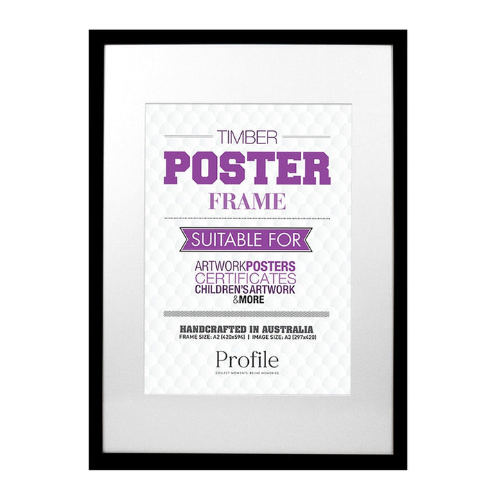 Decorator Black Poster Frame A2 (42x59cm) to suit A3 (30x42cm) image from our Australian Made Picture Frames collection by Profile Products Australia