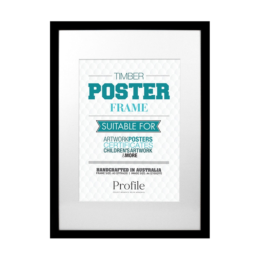 Decorator Black Poster Frame A3 (30x42cm) to suit A4 (21x30cm) image from our Australian Made Picture Frames collection by Profile Products Australia