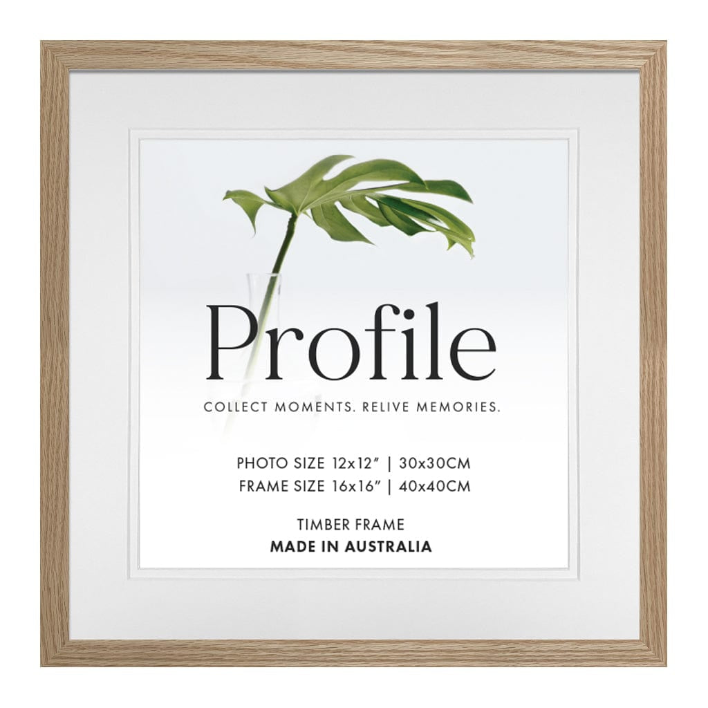 Decorator Deluxe Natural Oak Square Photo Frame 16x16in (40x40cm) to suit 12x12in (30x30cm) image from our Australian Made Picture Frames collection by Profile Products Australia