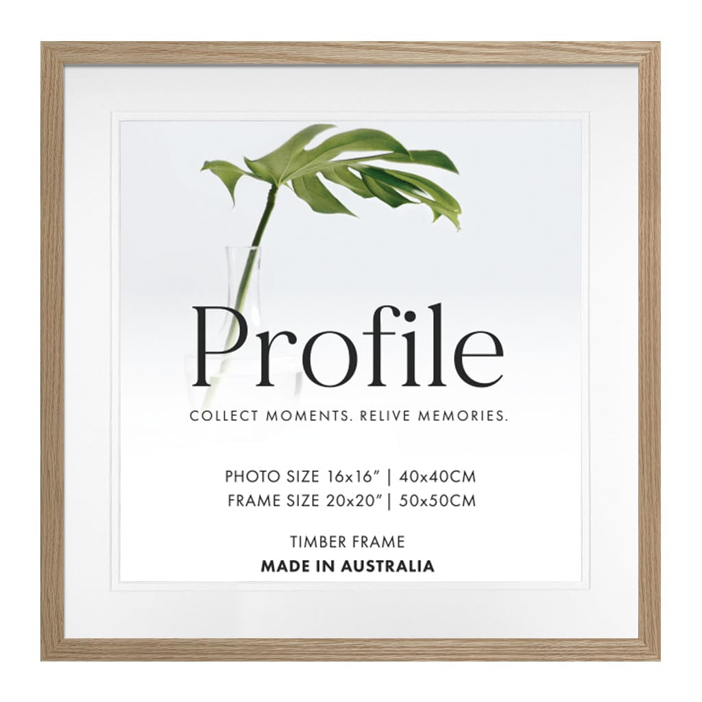 Decorator Deluxe Natural Oak Square Photo Frame 20x20in (50x50cm) to suit 16x16in (40x40cm) image from our Australian Made Picture Frames collection by Profile Products Australia