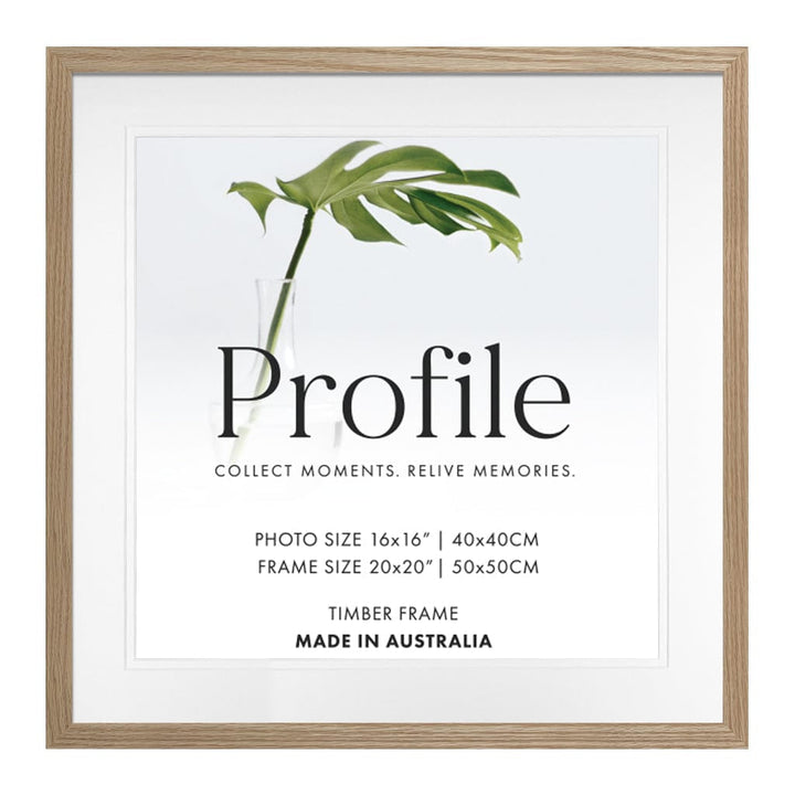 Decorator Deluxe Natural Oak Square Photo Frame 20x20in (50x50cm) to suit 16x16in (40x40cm) image from our Australian Made Picture Frames collection by Profile Products Australia