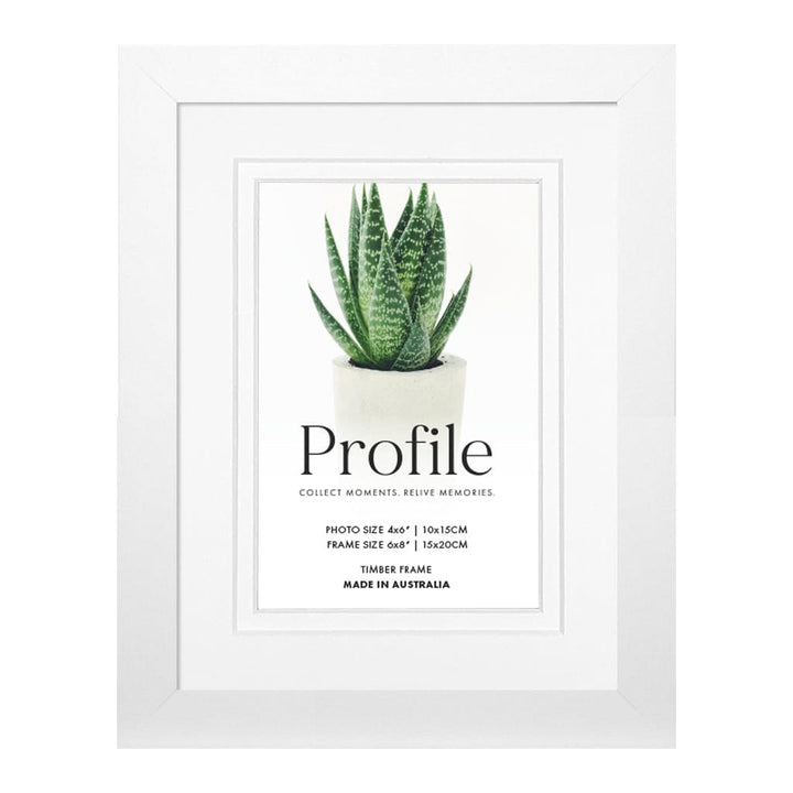 Decorator Deluxe White Photo Frame 6x8in (15x20cm) to suit 4x6in (10x15cm) image from our Australian Made Picture Frames collection by Profile Products Australia