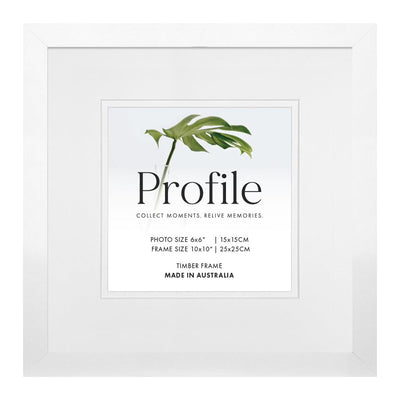 Decorator Deluxe White Square Photo Frame 10x10in (25x25cm) to suit 6x6in (15x15cm) image from our Australian Made Picture Frames collection by Profile Products Australia