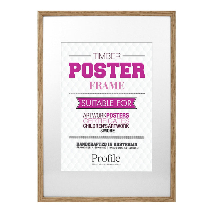 Decorator Natural Oak Poster Frame A1 (59x84cm) to suit A2 (42x59cm) image from our Australian Made Picture Frames collection by Profile Products Australia